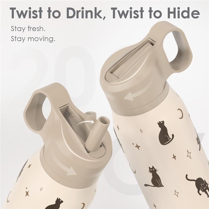 Cat Stainless Steel Water Bottle with Twist Lid 20oz, Travel Insulated Water Bottles for Sports & Gym, Gift for Women Girl...