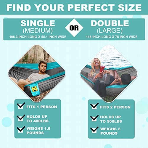 SZHLUX Camping Hammock Double & Single Portable Hammocks with 2 Tree Straps and Attached Carry Bag,Great for Outdoor,Indoo...