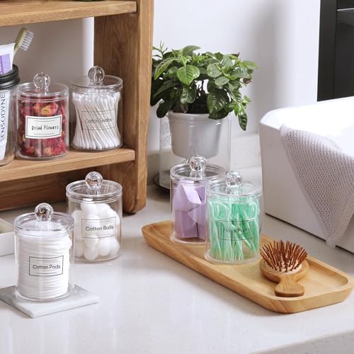 4 Pack Acrylic Qtip Holder Dispenser for Cotton Swabs, Balls, Pads, Floss Picks- Small Clear Acrylic Canister Apothecary J...