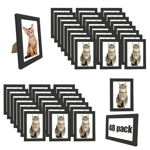WHEATHUSK 4x6 Picture Frame Bulk Set of 48 Black Photo Frames Display 4x6 Photos Gallery Wall Photo Frames Simple Wooden M...