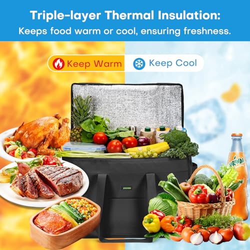 JUNGYOON Heavy-Duty Insulated Grocery Bags & Insulated Bag – Collapsible Cooler Bag with Zippered Top