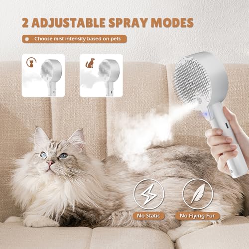 Cat Steam Brush,Cat Brushes for Indoor Cats, 4 In 1Spritz Spray Defur Comb, Cloud Care Shedding Control, Pet Grooming Brus...