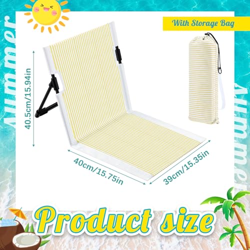 Sliner 2 Pcs Foldable Poolside Chairs for Adults Portable Beach Chairs Yellow & White Striped Folding Lazy Chair for Edge ...