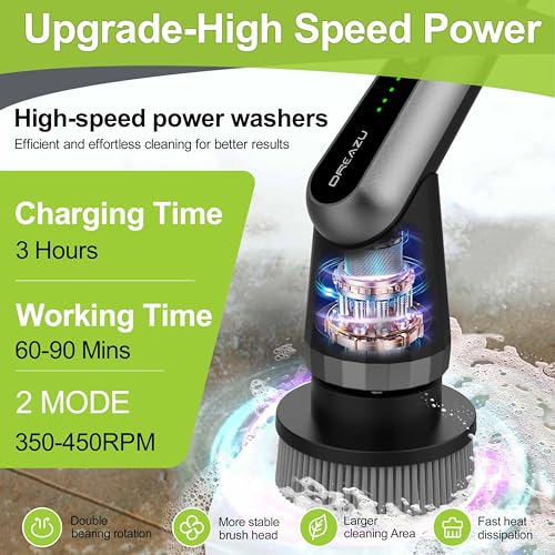 Dreazu G2-Pro Electric Spin Scrubber - Upgraded 10-in-1 Scrubber Brush Electric, Retractable Handle & 2-Speed for Bathroo...
