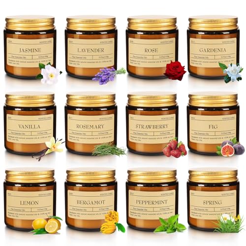 24-Pack 3.05oz Scented Candle Gift Sets - 12 scents Jars Natural Soy Wax for Women, Home Decoration and Elegant Occasions