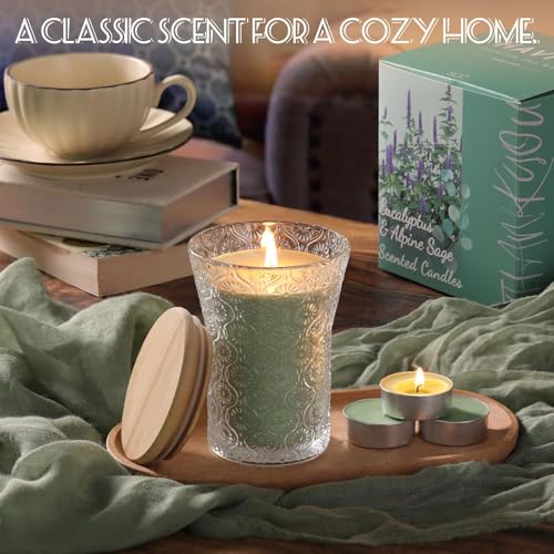 HAVITI Eucalyptus & Alpine Sage Scented Candle, Galentines Valentines Mother's Day Soy Jar Candles Gift Men Women,8 OZ Aro...