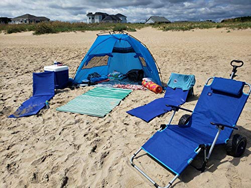 Mac Sports Beach Day Foldable Chaise Lounge Chair with Integrated Wagon Pull Cart Combination and Heavy Wheels - Perfect f...