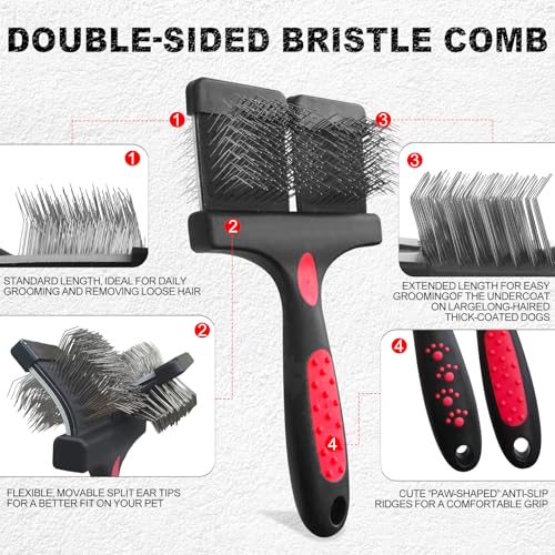 Histotree Double-Sided Slicker Brush for Dogs Dual Flexible Slicker Brush Long&Short Pin Dog Brush Professional Pet Groomi...