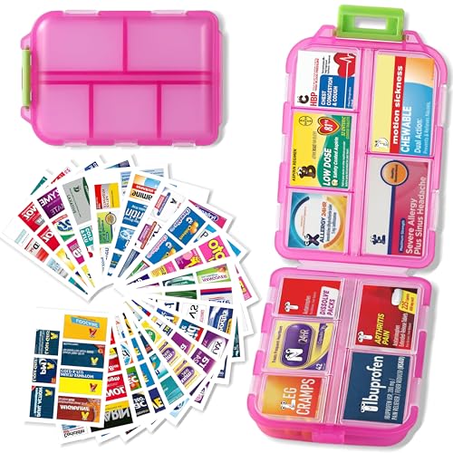 Pill Organizer with Medicine Labels Travel Daily Pill Container Mini Medication Organizer Storage Pill Organizer Travel Es...