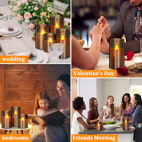 wemarry Flameless Candles 4" 5" 6" Acrylic Glass Pillars 3" Diameter Battery Operated Flickering Candles Include 8-Key Rem...