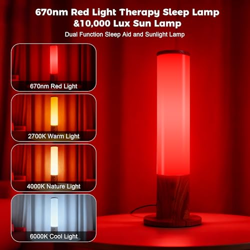670nm Red Light Therapy & 10,000 Lux Sun Lamp – Dual Mode Happy Light & Sunlight Lamp for Sleep, Relaxation,with Remote Co...