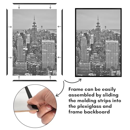 Americanflat 16x24 Poster Frame with Polished Front Cover - Slide-In Photo Frame with Buildable Molding - Fusion Collectio...