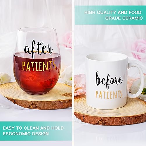 Gemwi Before Patients, After Patients 11 oz Coffee Mug and 18 oz Stemless Wine Glass Candle Gifts Set Idea for Nurses, Doc...