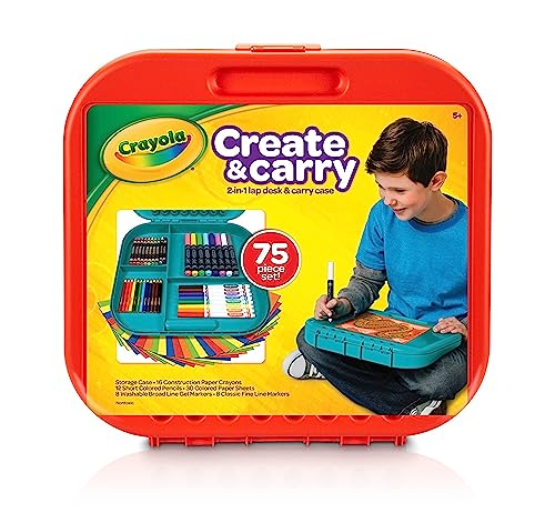 Crayola Create 'N Carry Travel Art Set for Kids (75pcs), 2-in-1 Lap Desk & Carrying Case, Essential Easter Basket Stuffer...