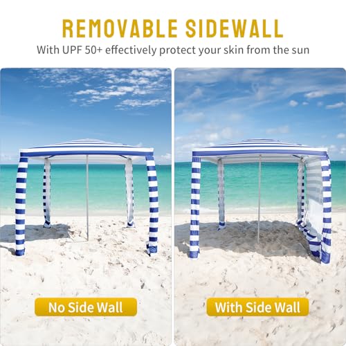 CROWN SHADES Beach Cabana 6.5 x 6.5, Canopy Cabana Tent Easy Pop Up - Beach Cabanas for Sand - UPF50+ Protection with Side...