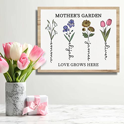 Mothers Day Unique Gifts For Mom, Customized Birth Month Flower Mothers Garden, Custom Canvas With Name Wall Art, Personal...