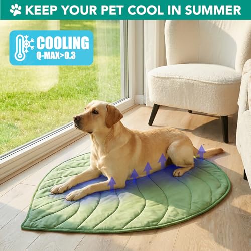 PetAmi Dog Cooling Mat, Leaf Shape, Reversible Cooling Nylon Blanket Soft Fleece Pet Pad for Dogs Cats, Summer All Season ...