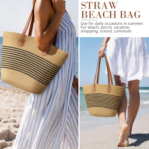 Beach Bags for Women, Summer Straw Beach Bag Straw Purse Shoulder Handbags Large Beach Tote for Summer Vacation