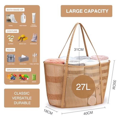 KALIDI Upgrade Version Beach Mesh Tote Bag MAX 27L Large capacity,Shoulder Bag Nylon Hobo Women Casual Foldable Beach Picnic