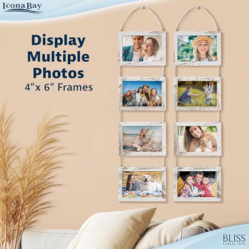 Icona Bay - 4x6 Wall Hanging Picture Frames Collage with 8 Openings - Distressed White, 2 Pack - Casual Style Engineered W...