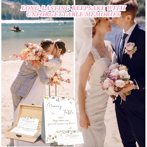 Fisahat Memory Box for Wedding with 50 Psc Share A Memory Cards，Wildflowers butterflies Bridal Shower Games,Share A Memori...