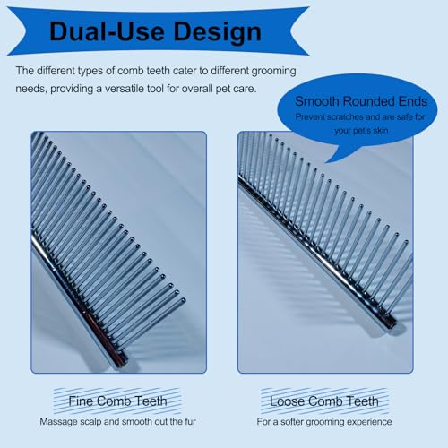 MAEELOU 3 PCS Puppy Brush Grooming Kit, Stainless Steel Flea Comb, Fit for Yorkie, Shih Tzu, Maltipoo, Soft Bristle (Blue)