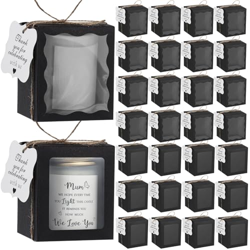 ReliThick 50 Set Candle Gift Box Transparent Gift Packaging for 4-10 oz Candles 50 Paper Thank You Tag for Wedding Birthda...