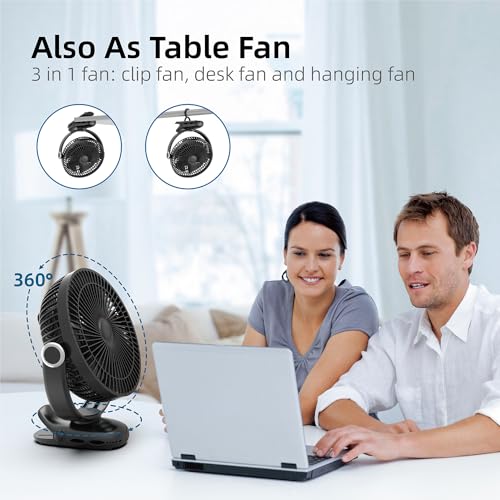 10000mAh 30hrs Portable Fan Rechargeable, 8-Inch Battery Operated Clip on Fan, USB Fans, 4 Speeds, Strong Airflow, Sturdy ...
