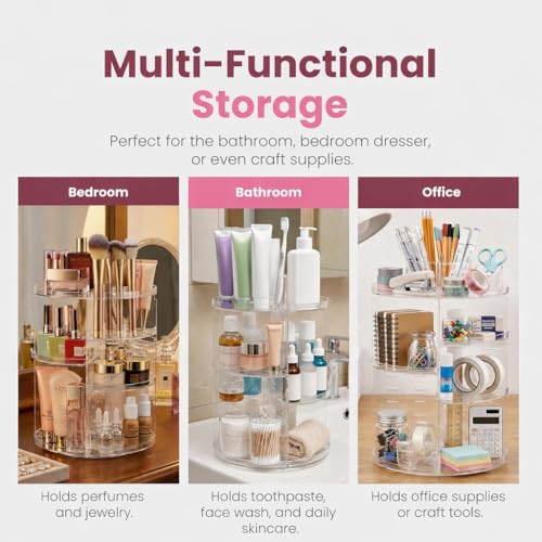 Masirs 360 Rotating Makeup Organizer Countertop - Adjustable Shelf Height - The Perfect Round Spinning Cosmetic Organizer ...