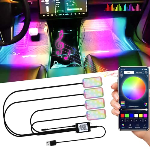 Car LED Interior Lights，RGB Decorative Mood Lighting for Car Foot Ambient Lighting ，APP Control Music Sound-Activated Car ...