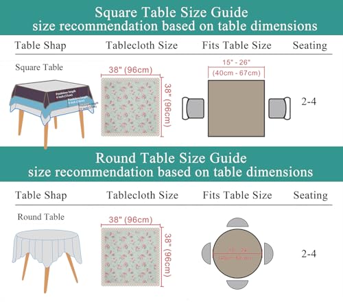 YEESSION Floral Print Square Tablecloth 38 x 38 Inch Stain Resistant and Waterproof Wine Table Cover for Kitchen Dining In...