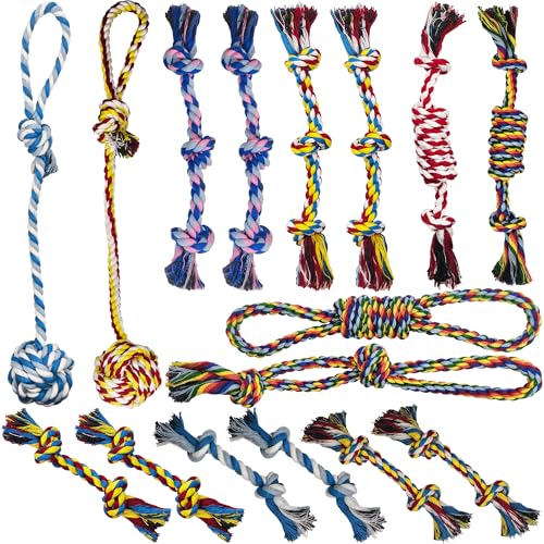 Jastorfer 16 Pcs Small Dog Rope Toys, Puppy Tug of War Toy Set for Small Breeds 0-15 Lbs, Cotton Dog Tug Toys for Boredom,...