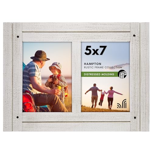 Americanflat Hinged 5x7 Double Picture Frame with 2 Photo Openings and Polished Glass - Distressed Wood Collage Picture Fr...