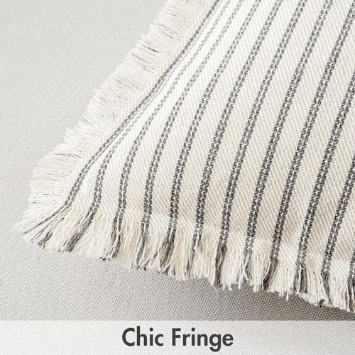 MIULEE Gray Pack of 2 Pillow Covers 18x18 Inch Striped Farmhouse Couch Throw Pillow Covers with Fringe Chic Linen Decorati...