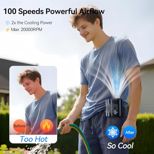 KIMMOO AI Portable Rechargeable Waist Fan with Ice Cooler, 24H Max Cooling, 100-Speed 20000RPM Turbo Cooling Battery Perso...