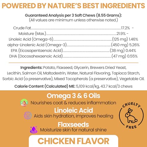 Omega 3 Fish Oil for Dogs - 180 Soft Chews for Itch Relief, Shedding & Hot Spots - Skin and Coat Supplement - Salmon Oil, ...