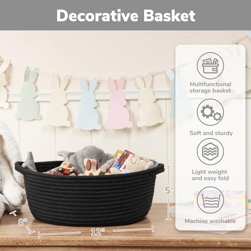 Goodpick Small Woven Basket, Baskets for Gifts Empty, Baby Basket with Handles, Black Baskets for Organizing, Dog Toy Bask...