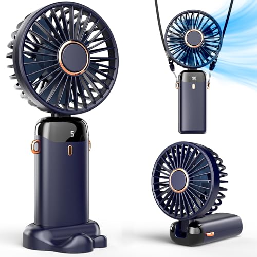 Koonie Portable Handheld Fan, Battery Operated Fan with Base, 8 Hours, Digital Display, 5 Speeds, 90° Ajustable, Rechargea...