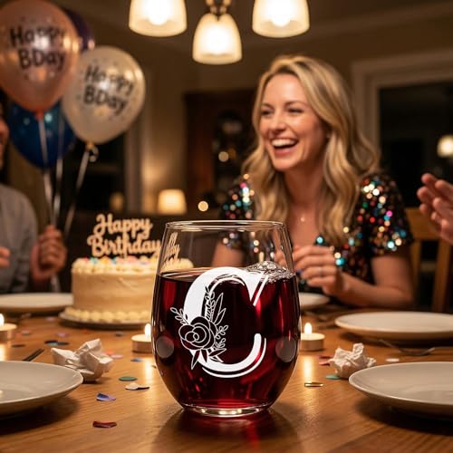 Jmugmt Letter C Personalized Initial Wine Glass, Personalized Birthday Letter C Wine Glasses for Women, Birthday Mothers D...