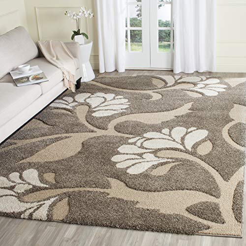 SAFAVIEH Area Rug 8x10 - Florida Shag Collection - Large - Smoke & Beige, Floral Design, Non-Shedding & Easy Cleaning, Plu...