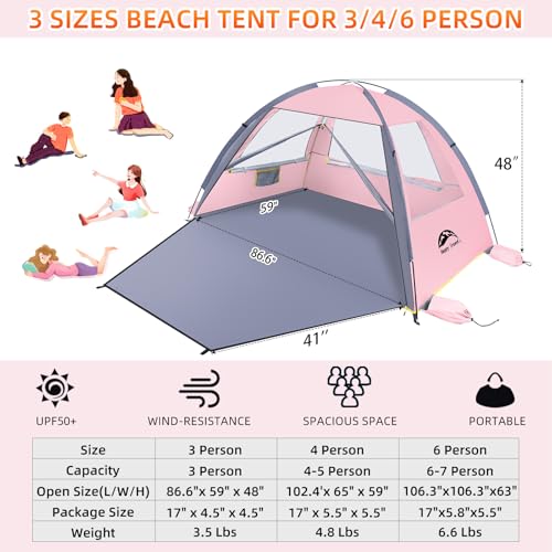 Happy Travel Beach Tent Sun Shelter for 3/4/5/6/7/8 Person, Portable UPF 50+ UV Protection Beach Shade Canopy for Family &...