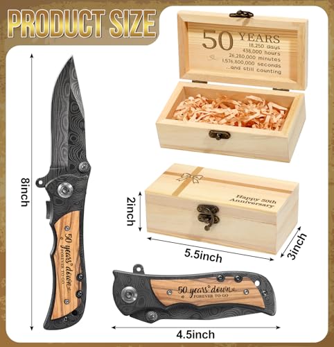 Lanties 50 Years Anniversary Keepsake Gifts for Him Engraved Pocket Knife with a Gift Box Happy Tin Anniversary Customized...