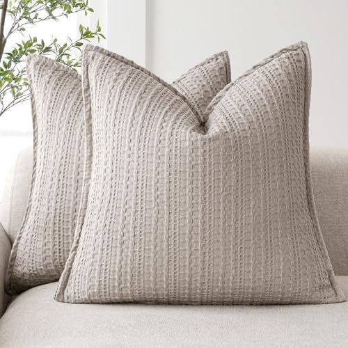 Foindtower Set of 2 Decorative Cotton Waffle Weave Throw Pillow Covers Euro Shams Cushion Covers Accent European Pillowcas...