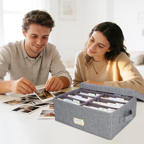 Dawutian Decorative Photo Storage Box,Photo Box Organizer with Dividers, Fits Holds Up to 1700 Pictures and 4x6 Photos,Mem...