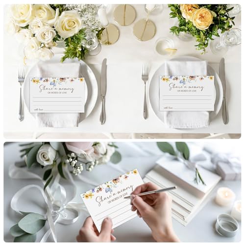Fisahat Memory Box for Wedding with 50 Psc Share A Memory Cards，Wildflowers butterflies Bridal Shower Games,Share A Memori...