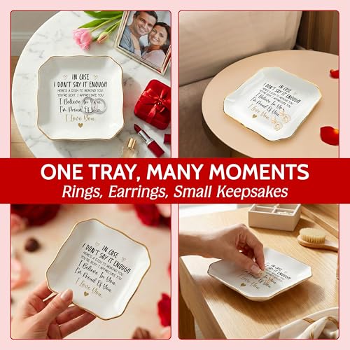 OASSIE Anniversary Couple Gifts for Women - 4"x4" Ceramic Jewelry Dish Tray - Romantic Wedding Anniversary Engagement Gift...