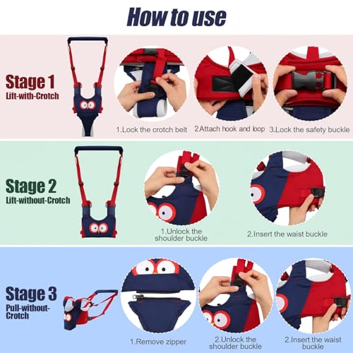 Panitay Handheld Baby Walking Harness Adjustable Toddler Walking Assistant Baby Walker Assistant Belt with 4 Pairs Crawlin...