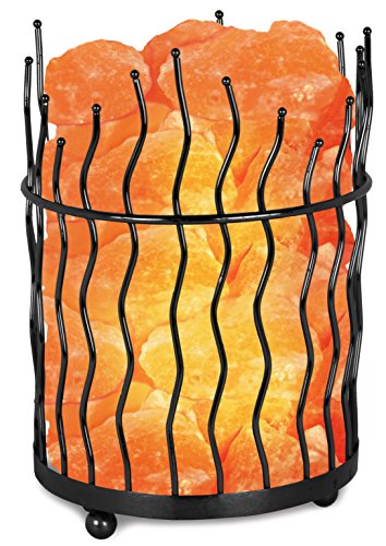 Himalayan Glow Pillar style Salt Basket Lamp with salt chunks, Himalayan Salt lamp with Touch Dimmer Control, Amber Glow, ...