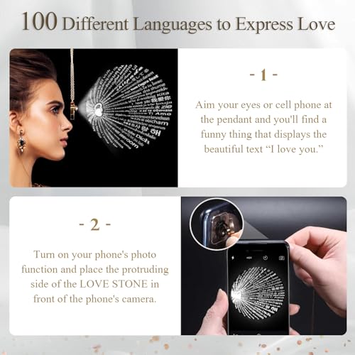Megapuxin Preserved Real Rose with Heart Necklace for Her, I Love You Necklace 100 Languages Projection, for Mom Wife Girl...