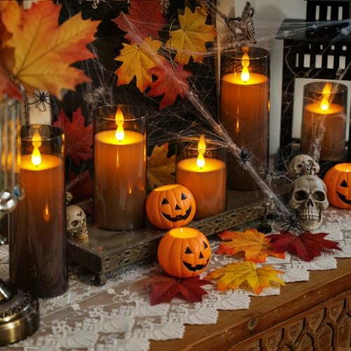 Homemory Gray Flickering Flameless Candles, Battery Operated Acrylic LED Pillar Candles with Remote Control and Timer, Hal...